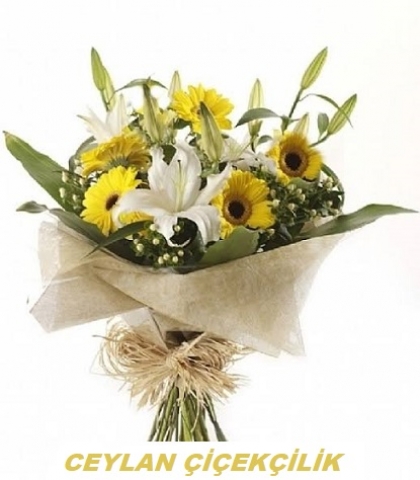 Lilyumlu Sarı Gerbera Buketi